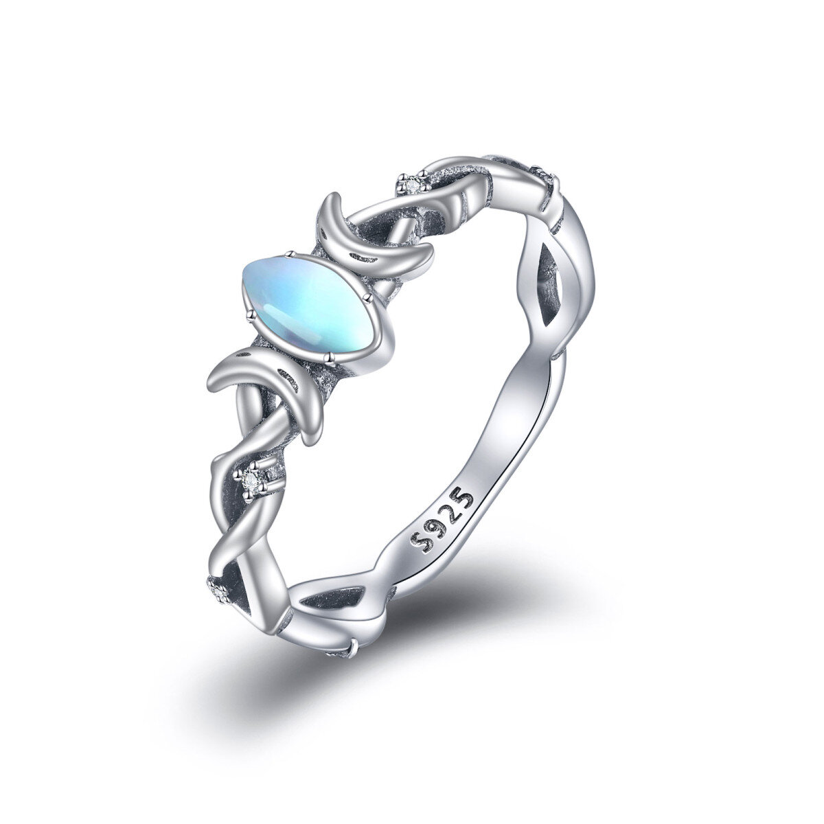 Sterling Silver Oval Moonstone Moon Ring-1