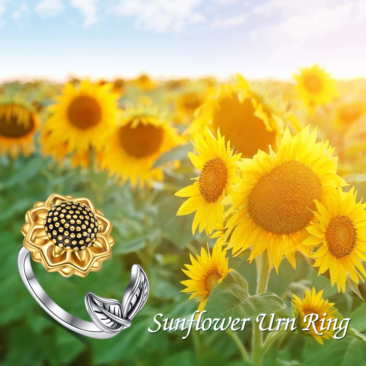 Sterling Silver Two-tone Sunflower Urn Ring-6