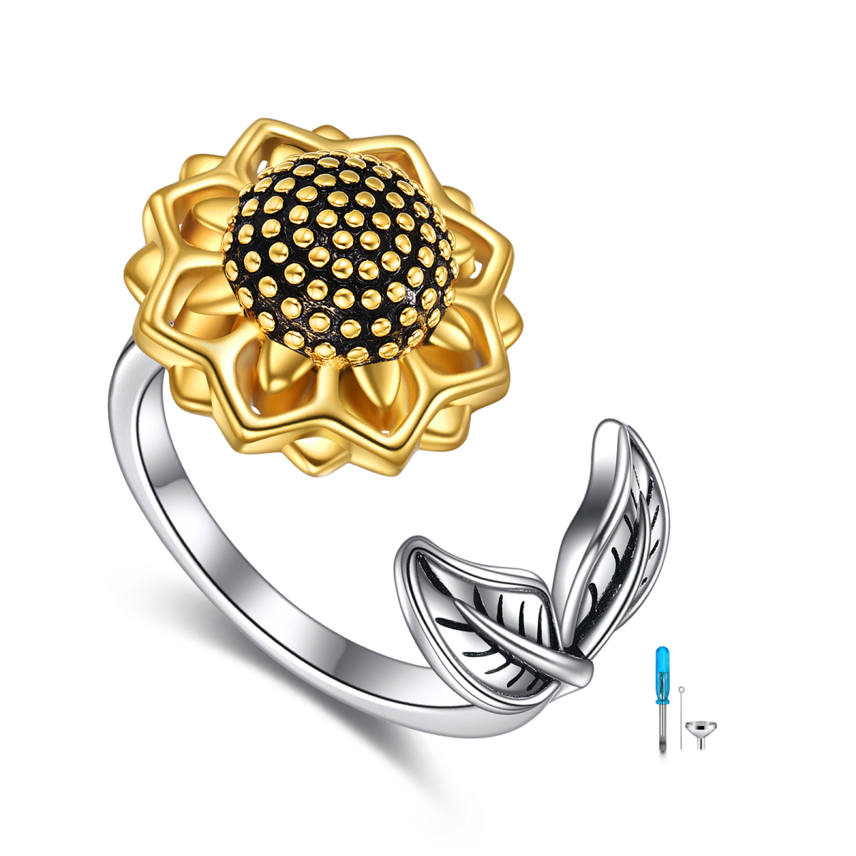 Sterling Silver Two-tone Sunflower Urn Ring-1