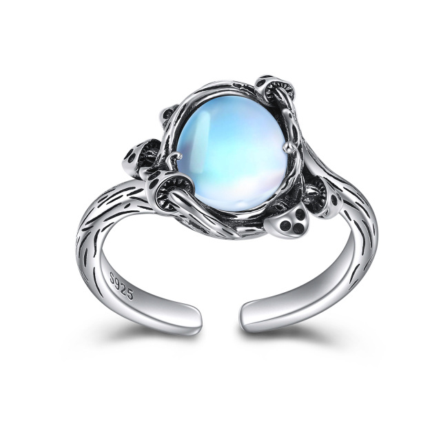 Joias de anéis ajustáveis abertos de cogumelo Moonstone de prata esterlina para mulheres-0