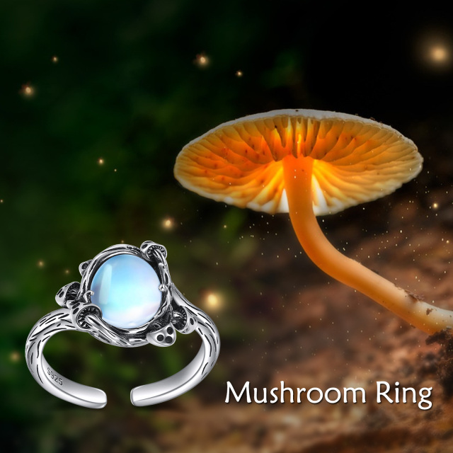 Joias de anéis ajustáveis abertos de cogumelo Moonstone de prata esterlina para mulheres-5