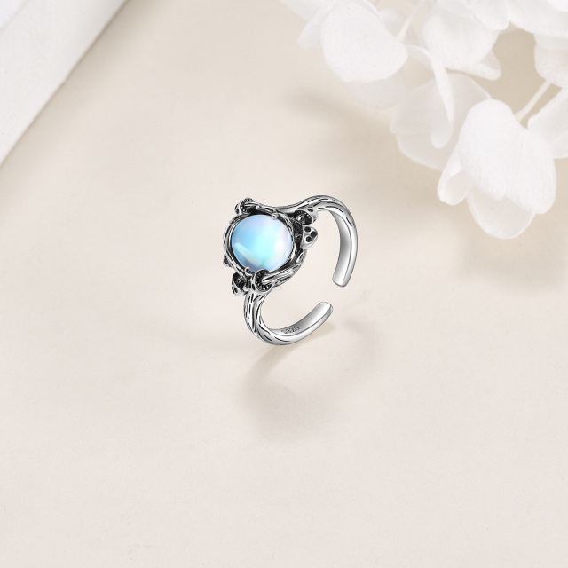Sterling Silver Round Moonstone Round Open Ring-2