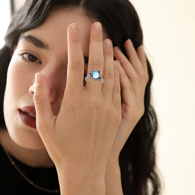 Sterling Silver Round Moonstone Round Open Ring-1