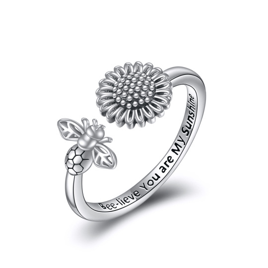 Sterling Silver Round Zircon Bees Open Ring