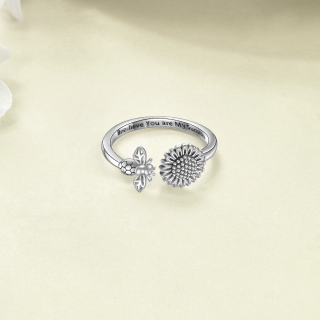 Sterling Silver Round Zircon Bees Open Ring-2