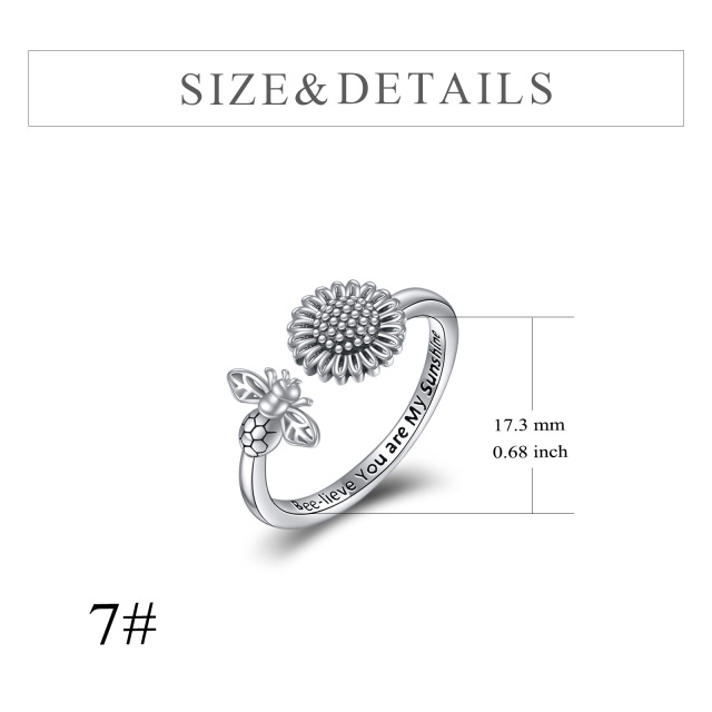 Sterling Silver Round Zircon Bees Open Ring-4