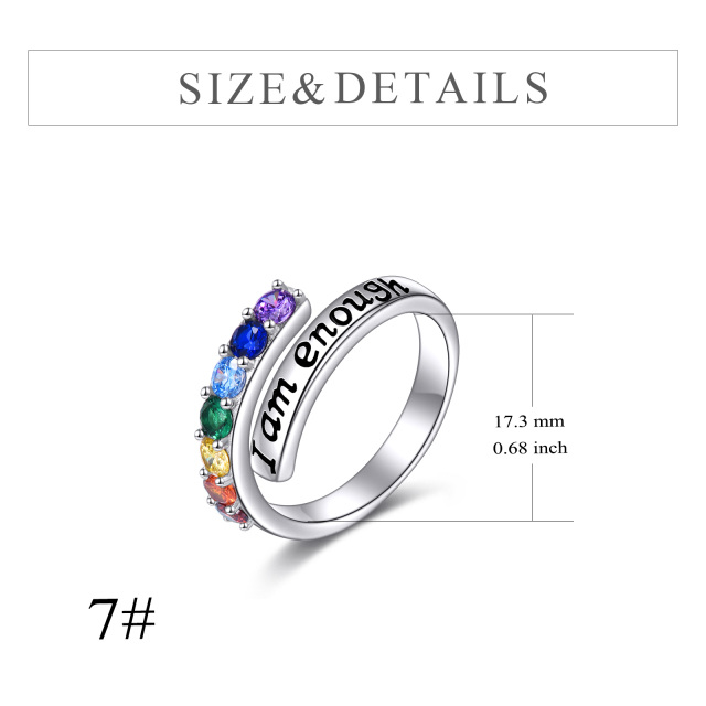Sterling Silver Cubic Zirconia Chakras Open Ring with Engraved Word-6