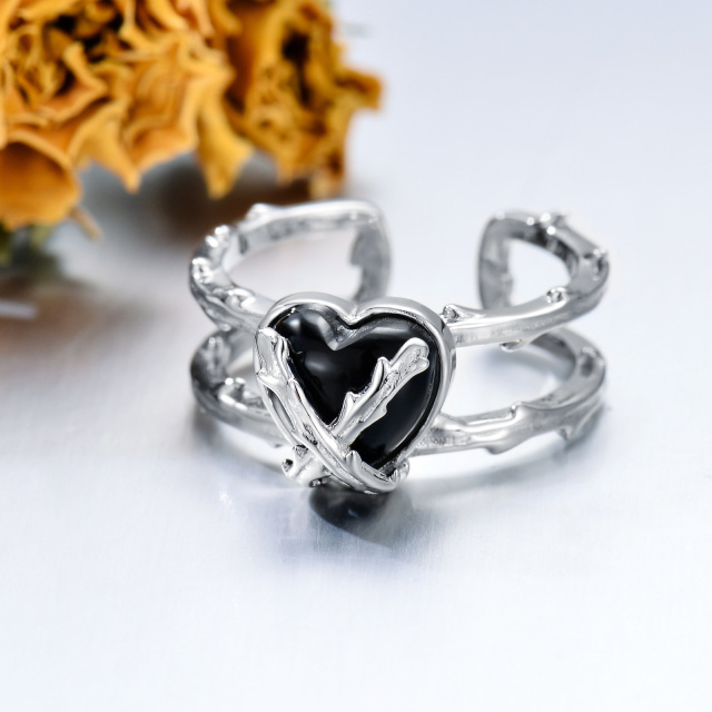 Sterling Silver Heart Agate Heart Open Ring-3