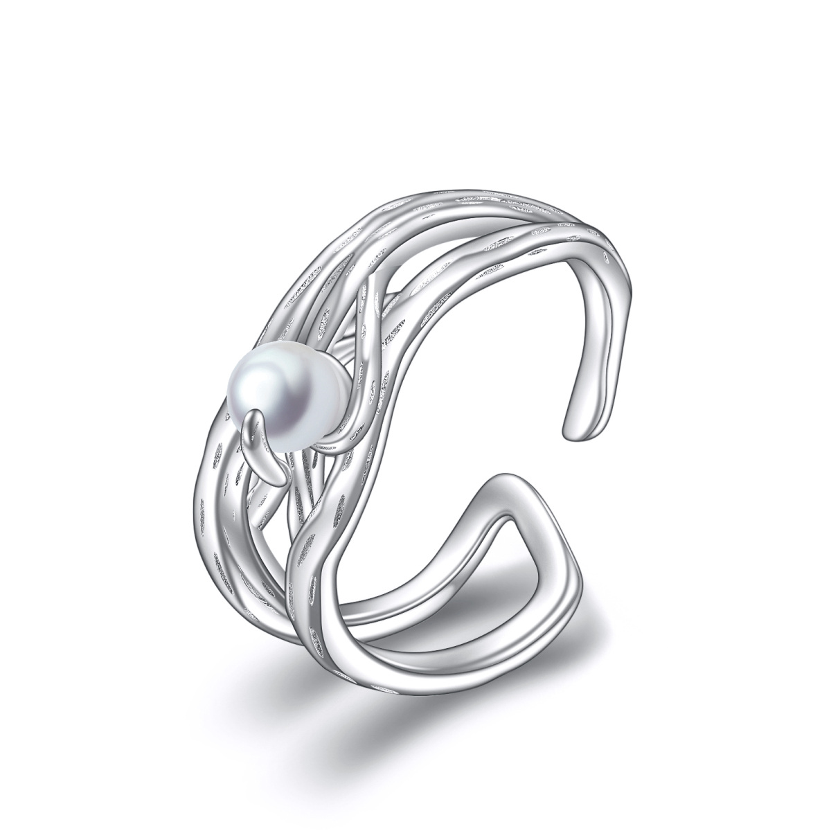 Sterling Silver Pearl Open Ring-1