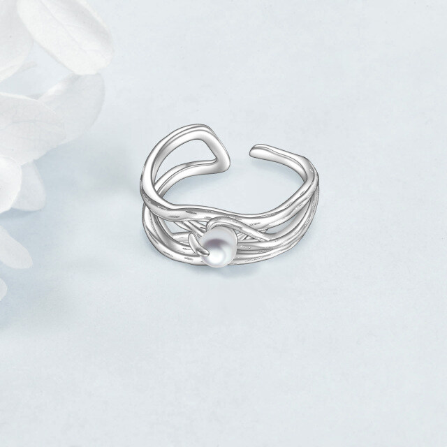 Sterling Silver Pearl Open Ring-3