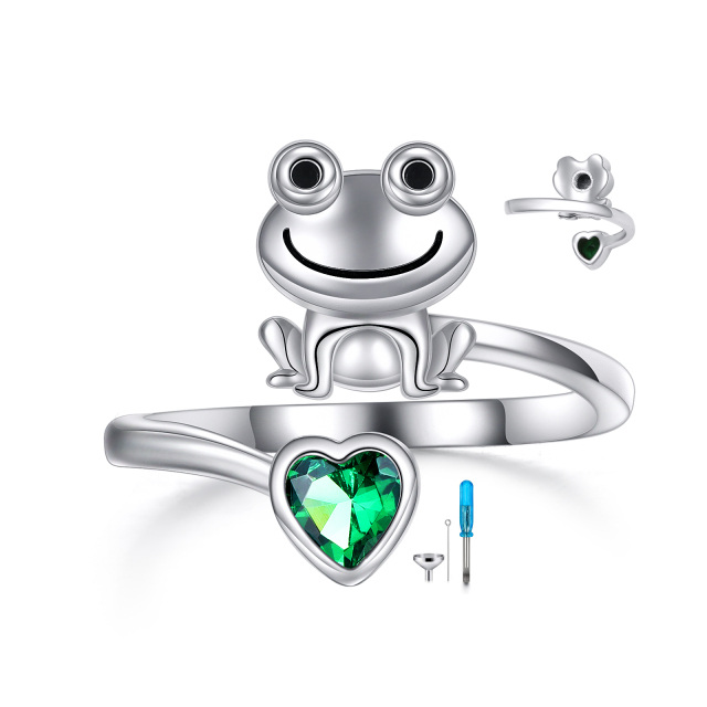 Sterling Silver Heart Shaped Cubic Zirconia Frog Urn Ring-0