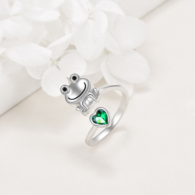 Sterling Silver Heart Shaped Cubic Zirconia Frog Urn Ring-3