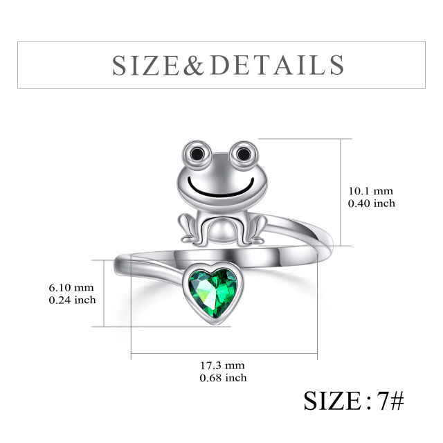 Sterling Silver Heart Shaped Cubic Zirconia Frog Urn Ring-4