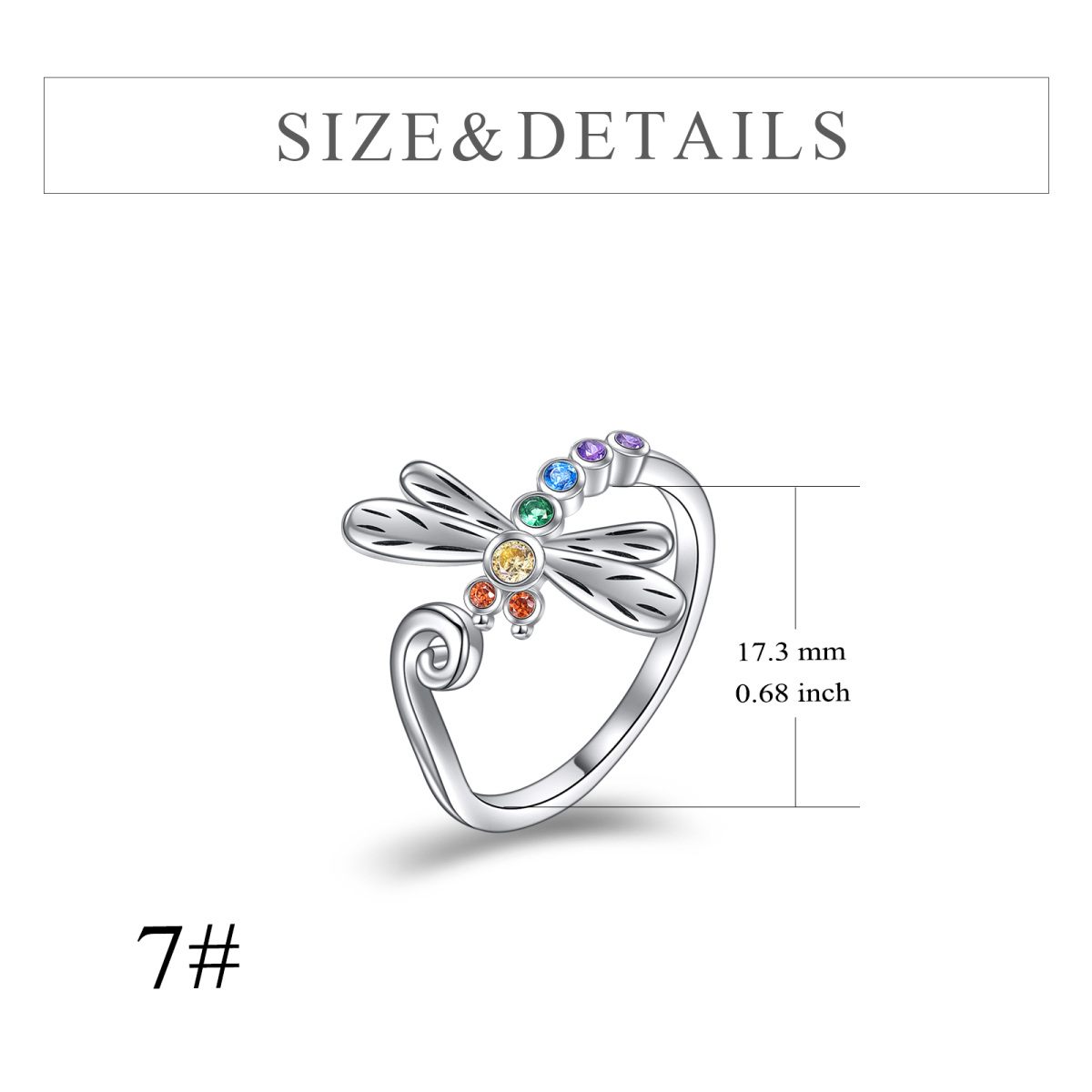 Sterling Silver Circular Shaped Cubic Zirconia Dragonfly Ring-6