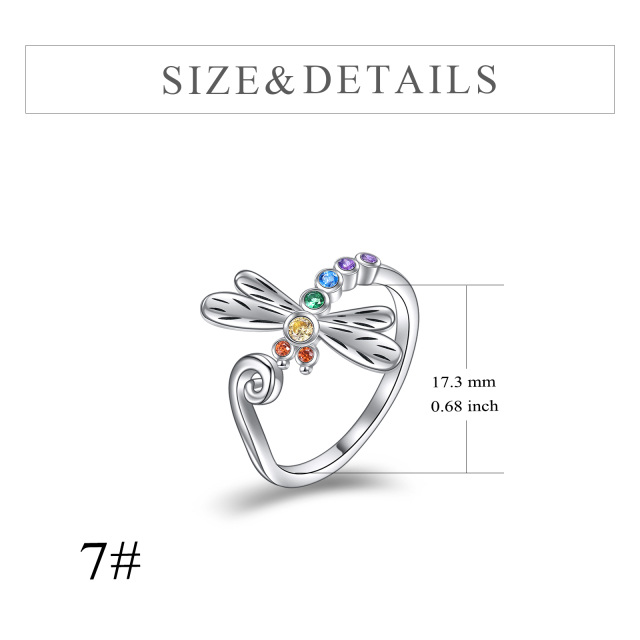 Sterling Silver Circular Shaped Cubic Zirconia Dragonfly Ring-5