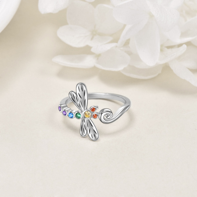 Sterling Silver Circular Shaped Cubic Zirconia Dragonfly Ring-1