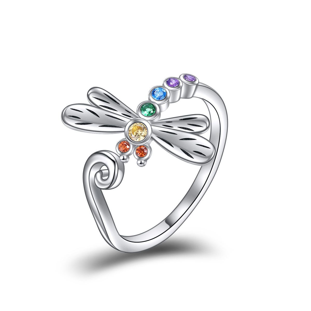 Ring aus Sterlingsilber mit Libellenmotiv und kreisförmigem Zirkonia-1