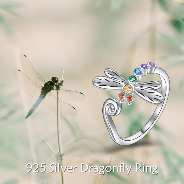 Sterling Silver Circular Shaped Cubic Zirconia Dragonfly Ring-4