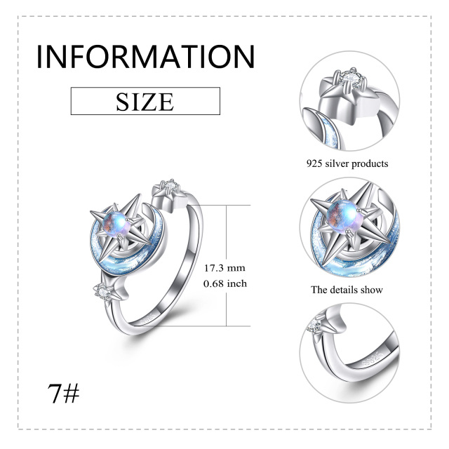 Sterling Silver Cubic Zirconia & Moonstone Moon & Star Spinner Ring-4