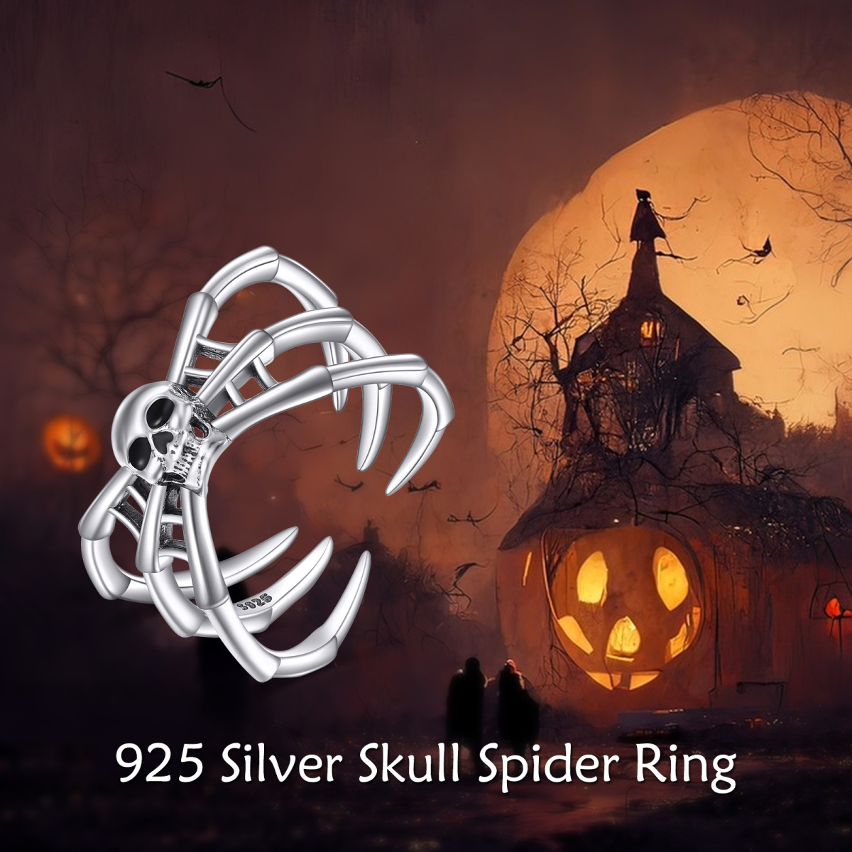 Sterling Silver Spider & Skull Open Ring-6