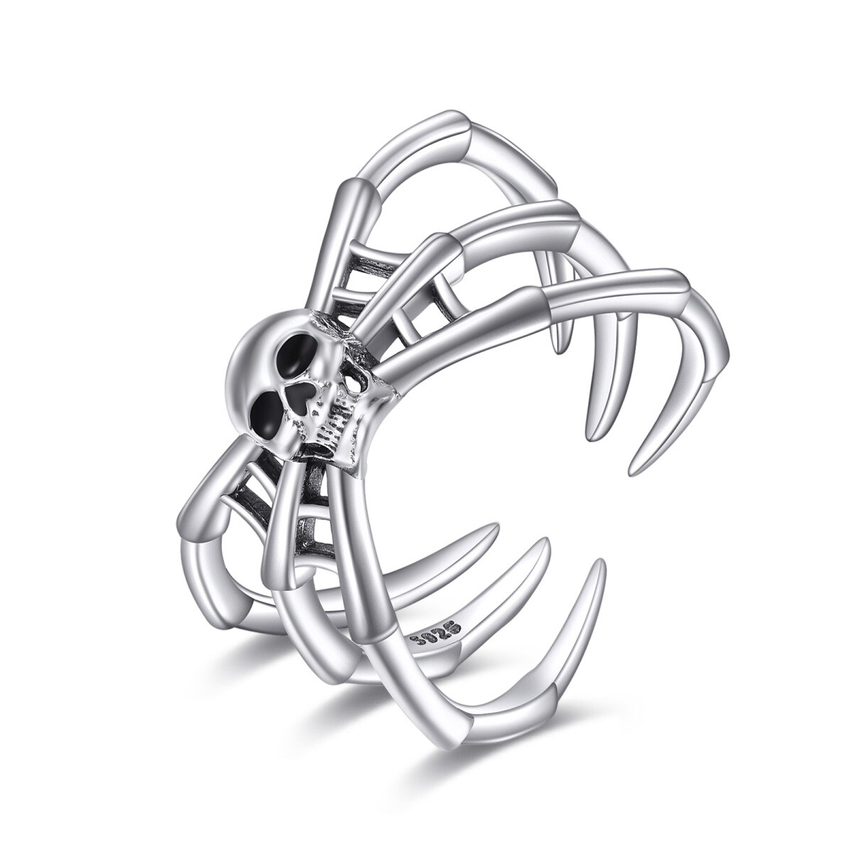 Bague ouverte araignée et crâne en argent sterling-1