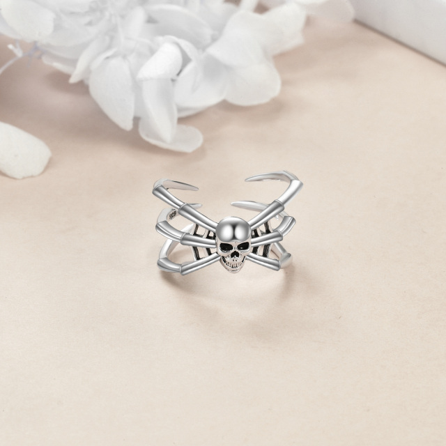 Sterling Silver Spider & Skull Open Ring-3