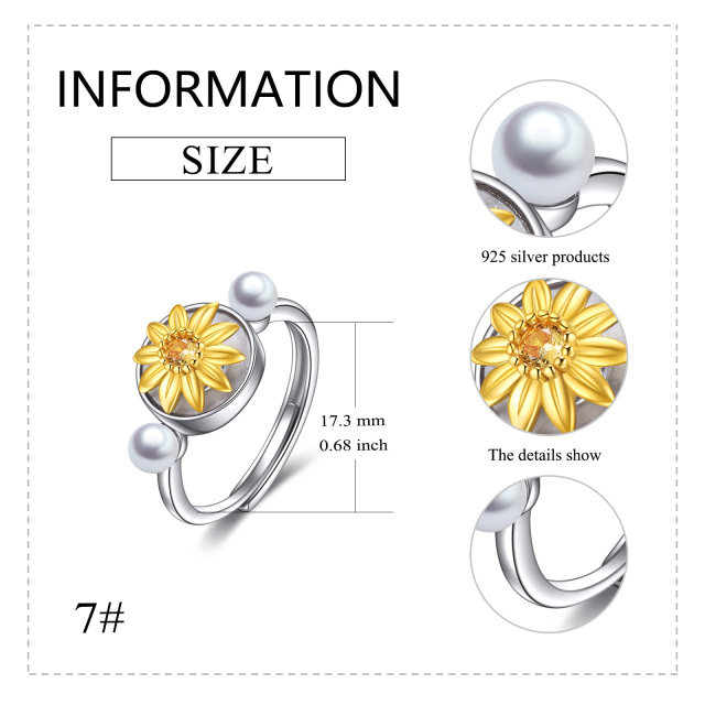 Sterling Silver Two-tone Pearl Sunflower Spinner Ring-4