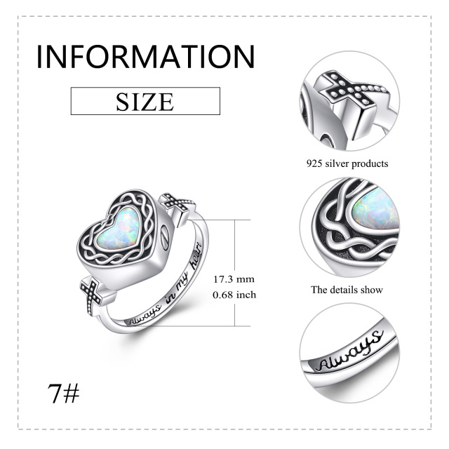 Sterling Silver Heart Opal Heart Urn Ring with Engraved Word-4