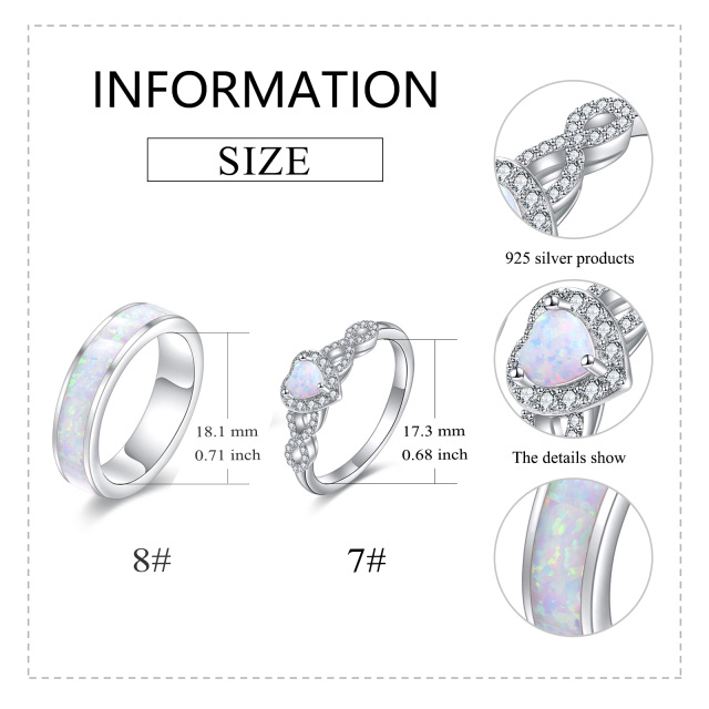 Sterling Silver Heart Shaped Opal Heart Couple Rings-5