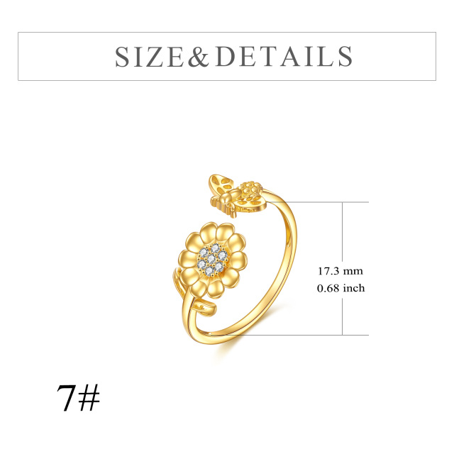 14K Gold Cubic Zirconia Sunflower Open Ring-4