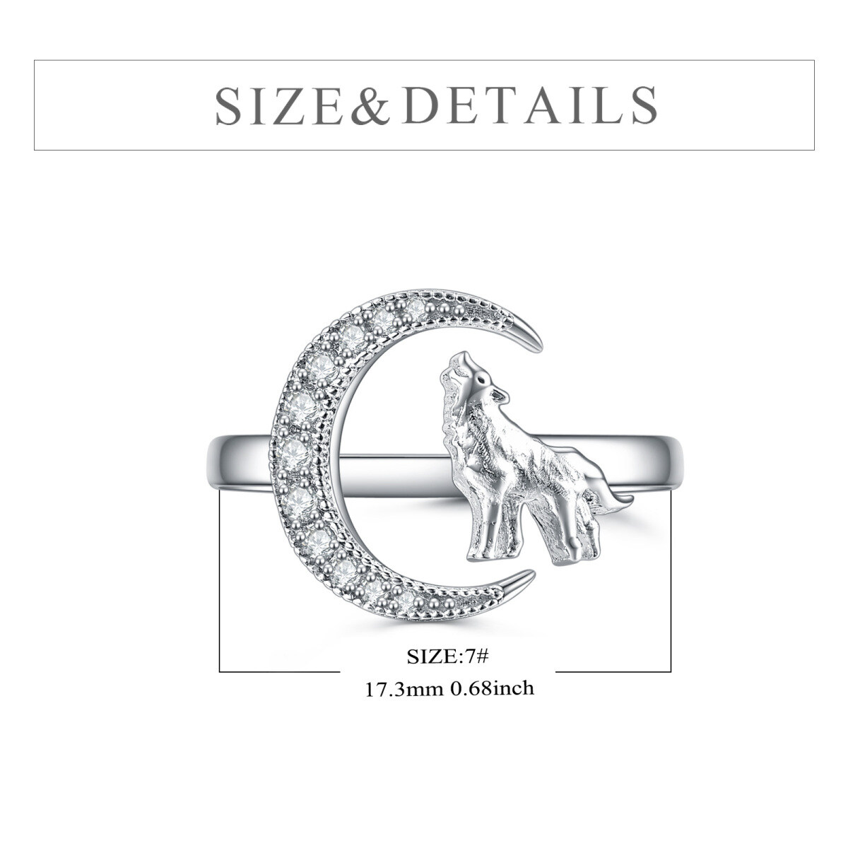 Sterling Silber kreisförmig Cubic Zirkonia Wolf & Mond offener Ring-5