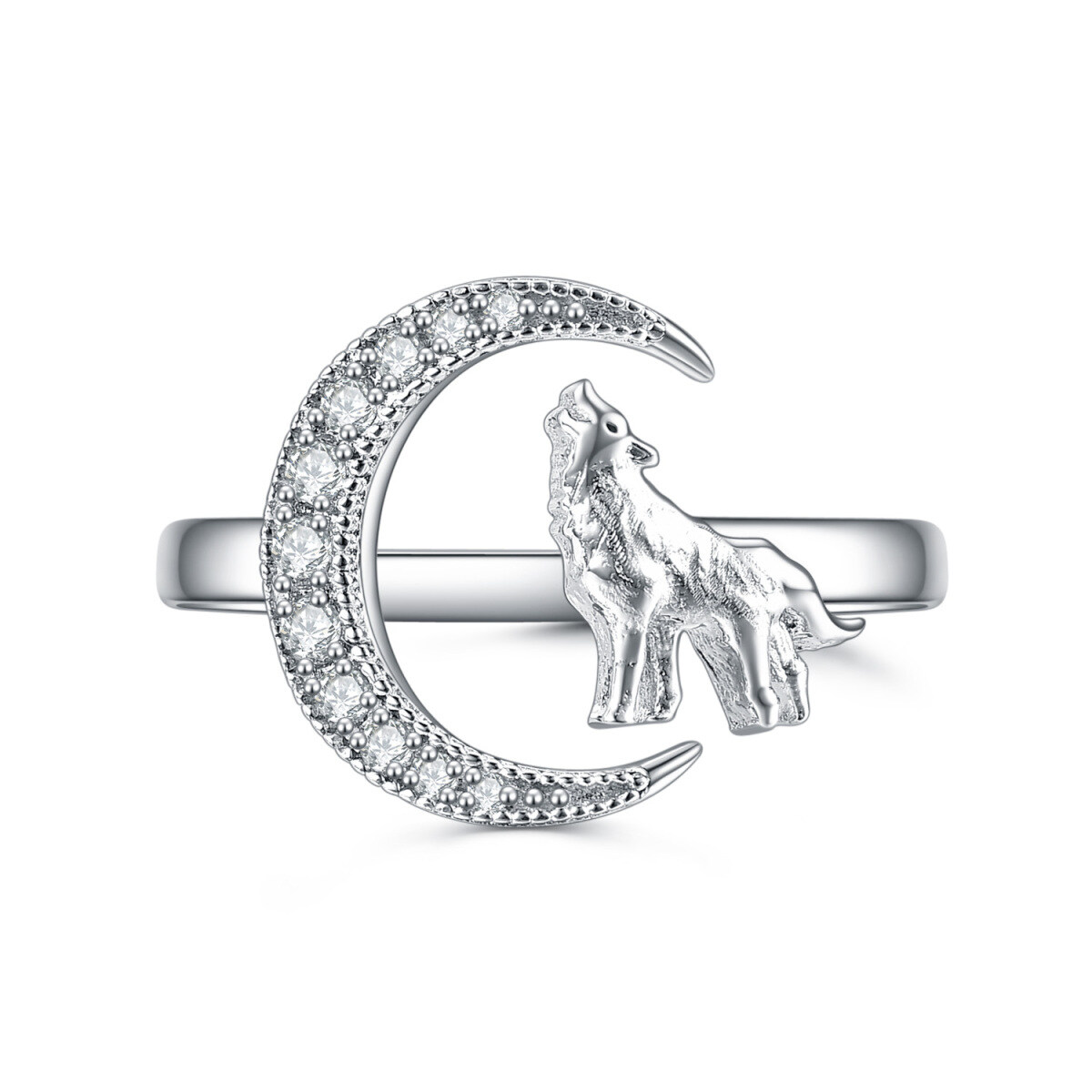 Sterling Silber kreisförmig Cubic Zirkonia Wolf & Mond offener Ring-1