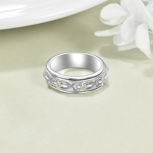 Sterling Silber zweifarbig Sonnenblume & Kreuz Spinner Ring-2