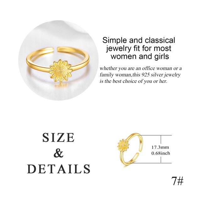 Anéis de declaração abertos ajustáveis de girassol em ouro 9k como presentes para mulheres Grils-4