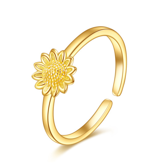 Anéis de declaração abertos ajustáveis de girassol em ouro 9k como presentes para mulheres Grils