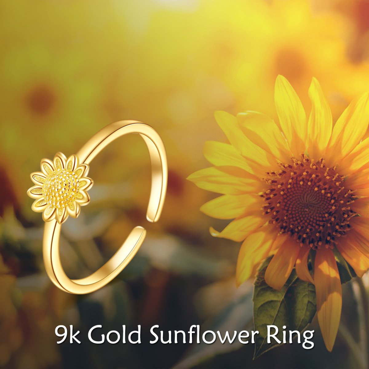 9K Gold Sunflower Open Ring-6