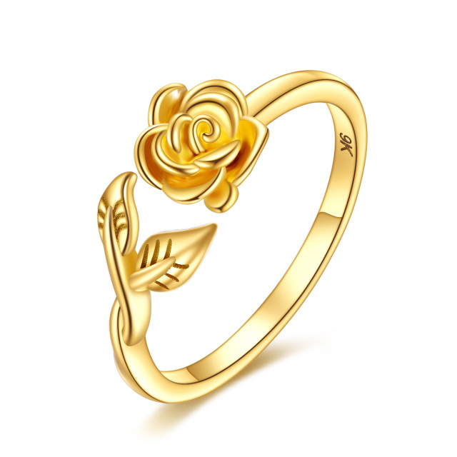 Anéis de declaração aberta de flor rosa de ouro 9K pesonalizados como presentes de dia das mães-0