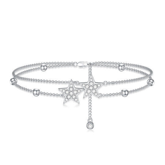 Sterling Silver Cubic Zirconia Stars Multi-layered Anklet