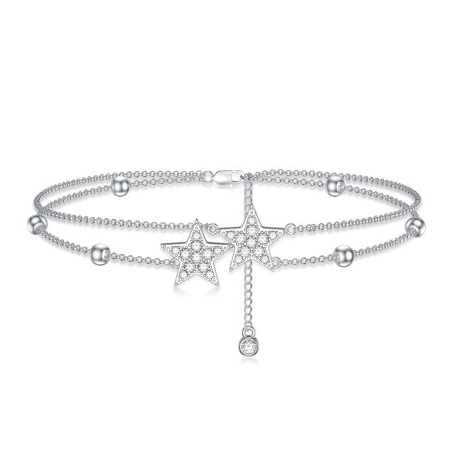 Sterling Silver Cubic Zirconia Star Multi-layered Anklet-1