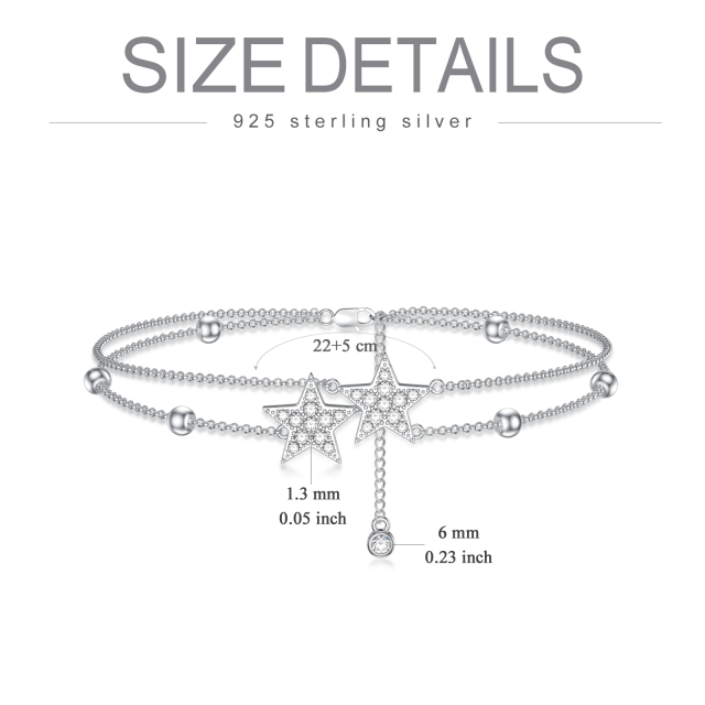 Sterling Silver Cubic Zirconia Star Multi-layered Anklet-5