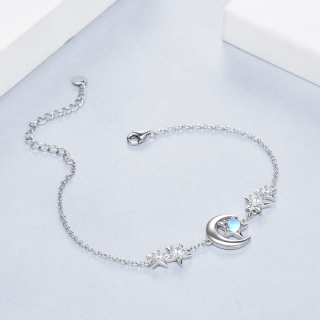 Bracelet de cheville en argent sterling avec étoile de lune et pierre de lune pour femme-1
