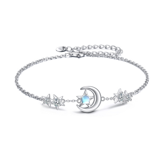 Sterling Silver Circular Shaped Moonstone Moon & Star Single Layer Anklet