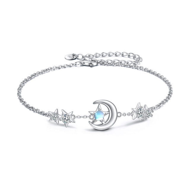 Sterling Silver Moon Star Anklet Moonstone Anklets Jewelry for Women-0