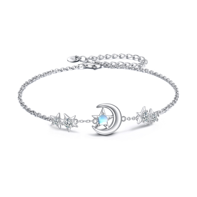 Sterling Silver Circular Shaped Moonstone Moon & Star Single Layer Anklet-3