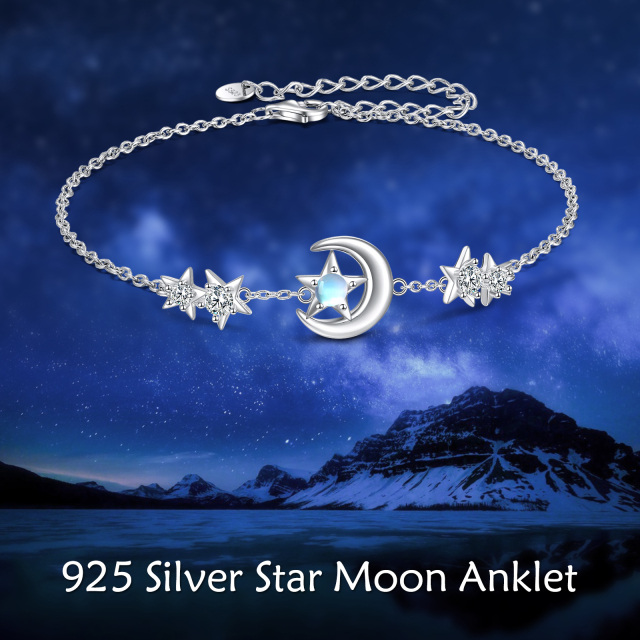 Sterling Silver Moon Star Anklet Moonstone Anklets Jewelry for Women-5