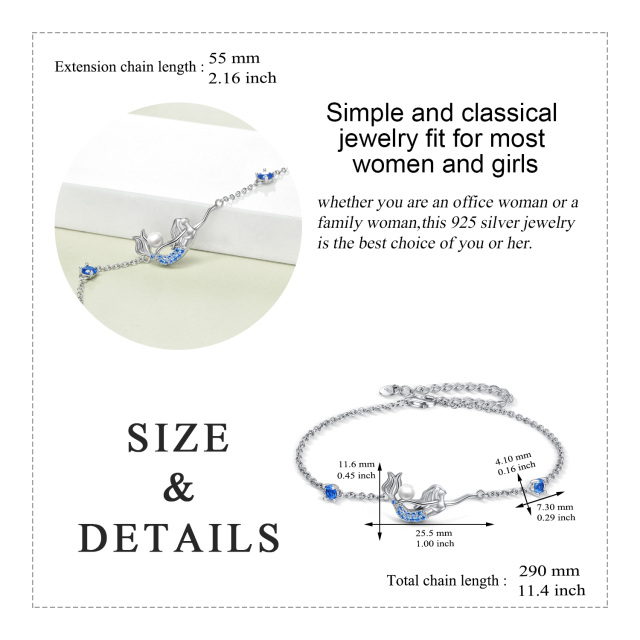 Sterling Silver Circular Shaped Cubic Zirconia Mermaid Single Layer Anklet-5