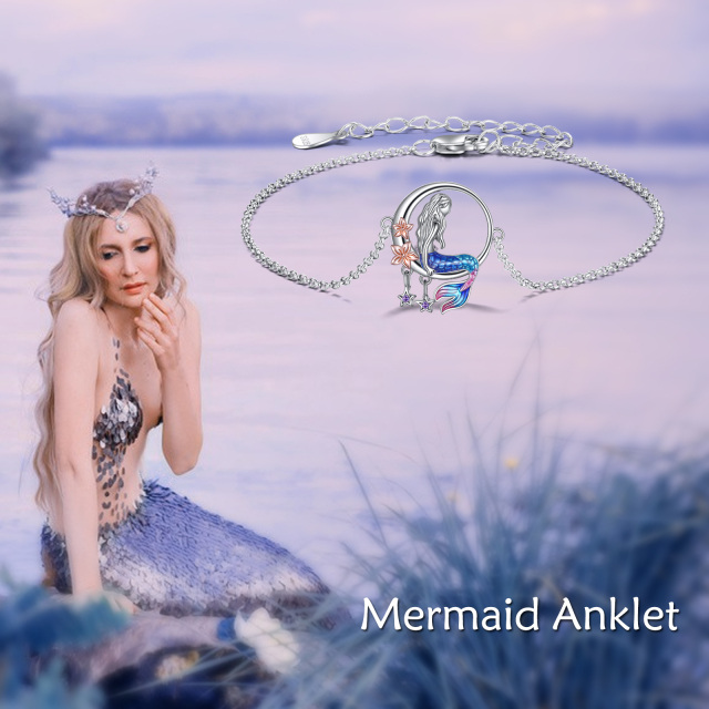 Sterling Silver Two-tone Cubic Zirconia Mermaid Single Layer Anklet-6