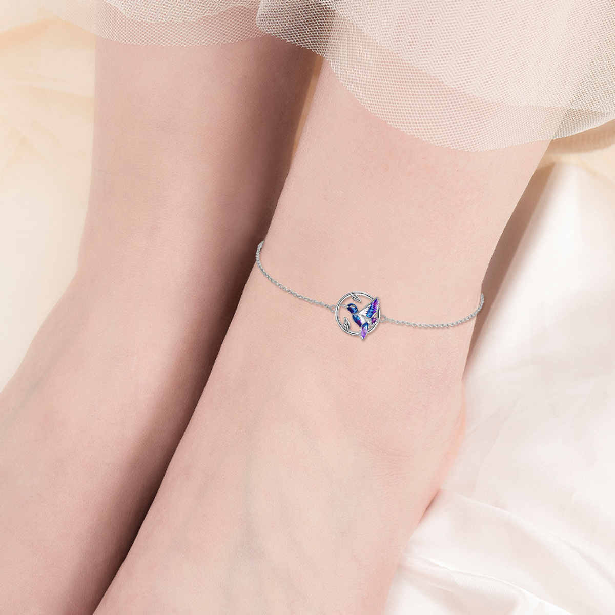 Sterling Silver Hummingbird Single Layer Anklet-2