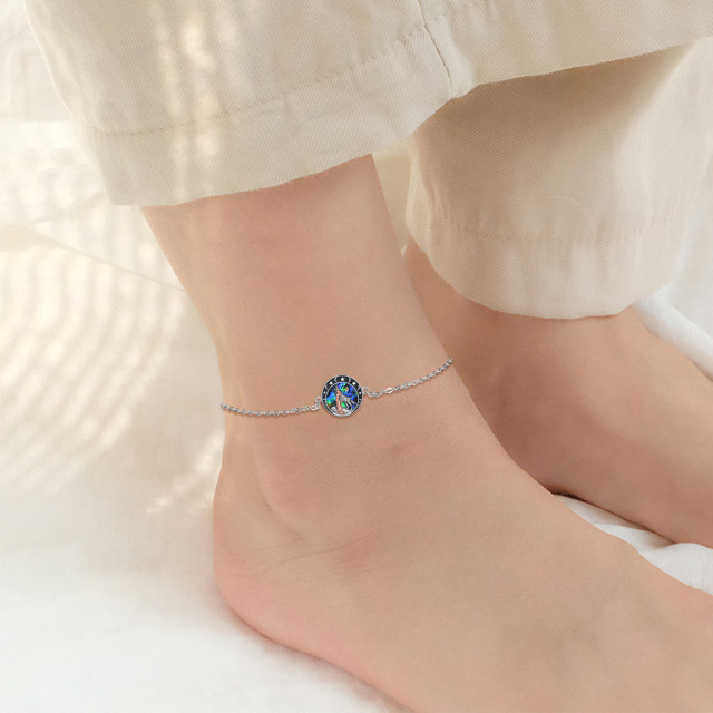 Sterling Silver Two-tone Circular Shaped Abalone Shellfish Wolf Single Layer Anklet-2