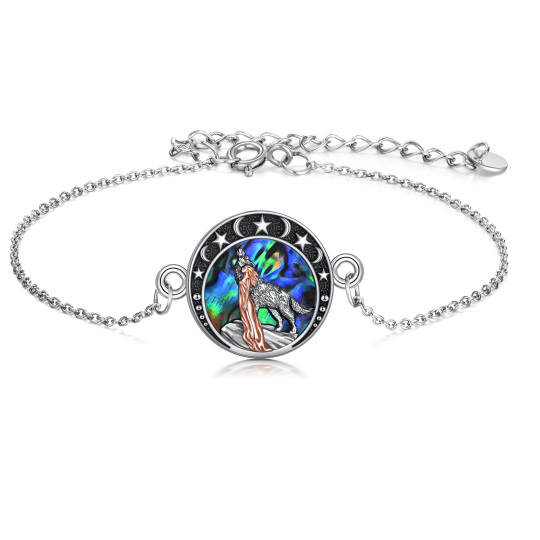 Sterling Silver Two-tone Circular Shaped Abalone Shellfish Wolf Single Layer Anklet